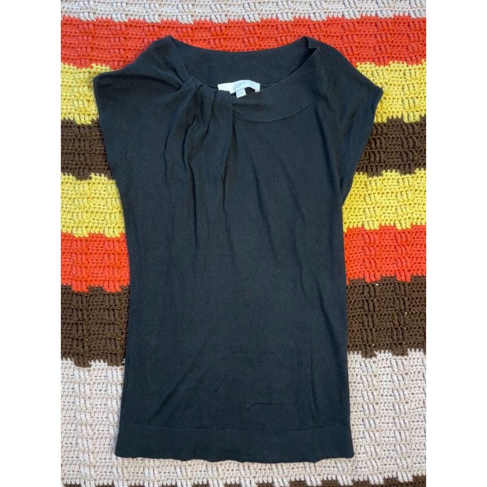 Black Knit Cap Sleeve Top by Ann Taylor LOFT, Size XS